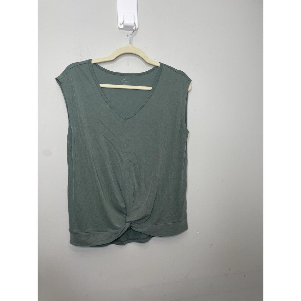 Freelfy Tank Top Womens Large Green V Neck Twist Front Lightweight Jersey Shirt